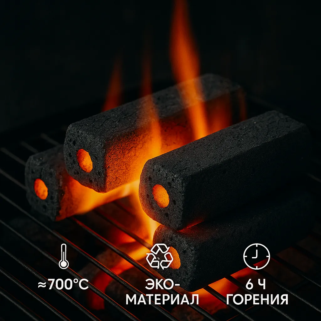 Уголь для барбекю и шашлыка — 6 ч горения, бездымный, 700 °C